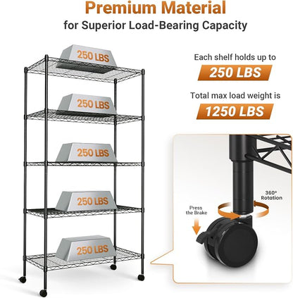 HealSmart Heavy Duty 5-Shelf Storage Shelving Unit, 1250lbs Loading Capacity - Image 4
