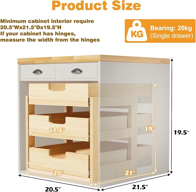 Pull Out Cabinet Organizer, 3 Tier Soft Close Slide Out Wooden Pull out Drawers - Image 3