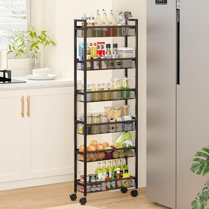 6 Tier Slim Storage Cart, Narrow Cart by ThreeHio