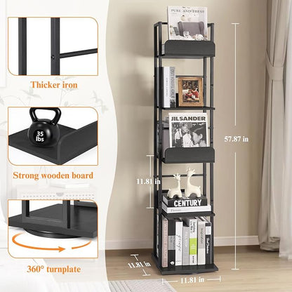 Bikoney Rotating Bookshelf, 360 Display Spinning Bookshelf Tower, 5-Tier Narrow - Image 3