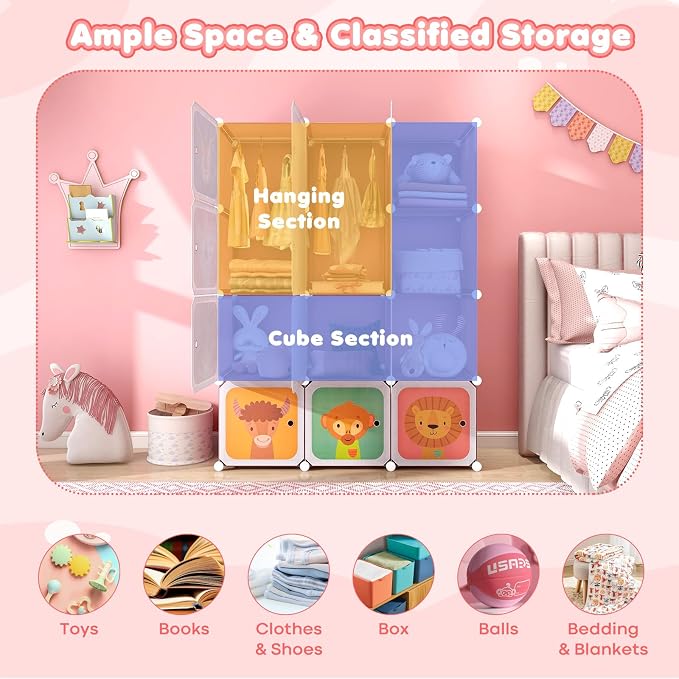 Costzon Kids Closet, Cartoon DIY Modular Dresser Storage Organizer - Image 4