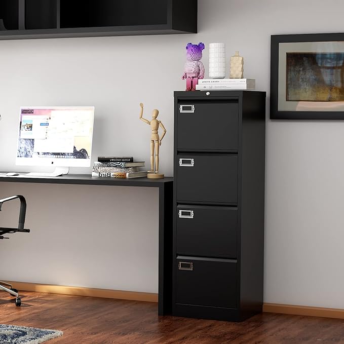 File Cabinet - 4 Drawers Vertical 17.8" Deep Lockable Filing Cabinet Black - Image 2