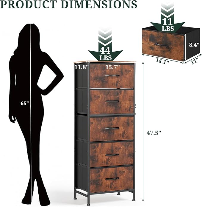 5 Drawers Dresser for Bedroom Fabric Storage Tower - Image 3