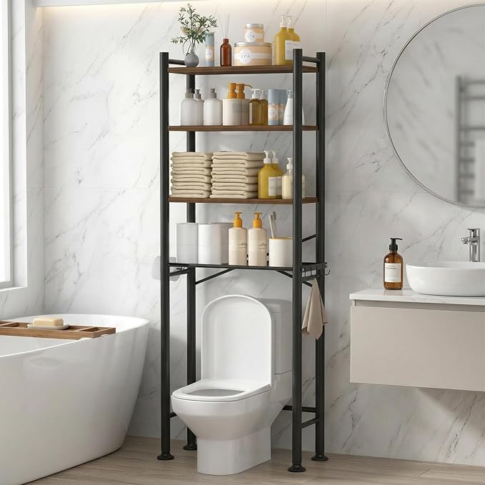 GloTika 4-Tier Over Toilet Storage, 69.3" H, 150lb Capacity, Carbon Steel by QualityHomewareTimlessComfort