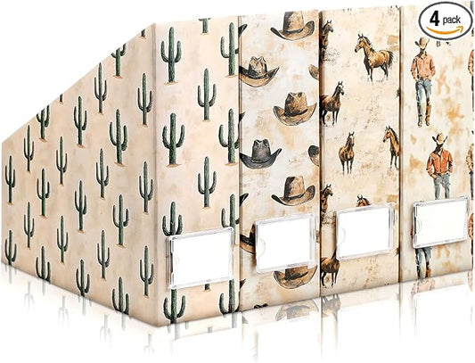 Western Cowboy Magazine File Holder Decorative Set of 4 | Foldable Magazine by Unknown
