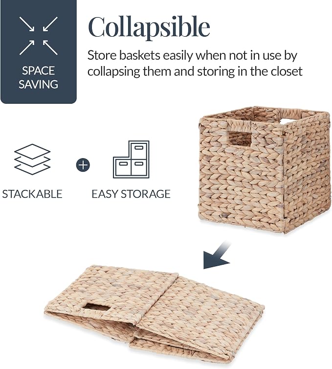 Best Choice Products 12x12in Pack of 5 Cube Storage Baskets, Water Hyacinth - Image 3