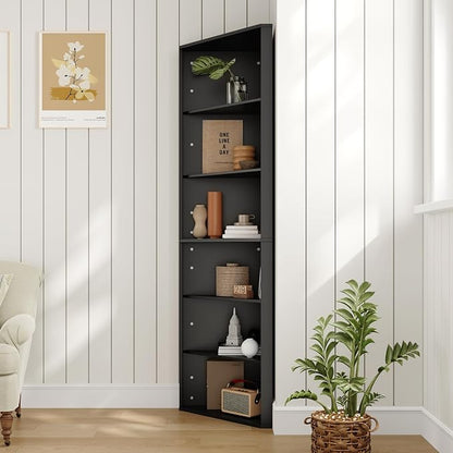 6 Tier Corner Shelf with Adjustable Shelf, Freestanding Corner Display Storage - Image 5