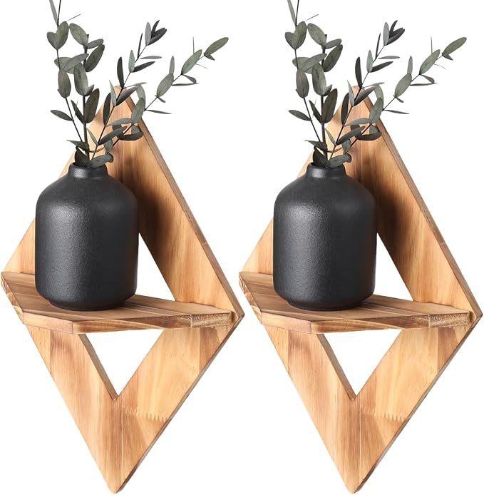 Rhombic Charcoal Shelf, Wooden Planter Wall Shelves Floating, Decorative by Unknown
