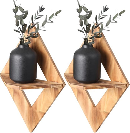 Rhombic Charcoal Shelf, Wooden Planter Wall Shelves Floating, Decorative by Unknown