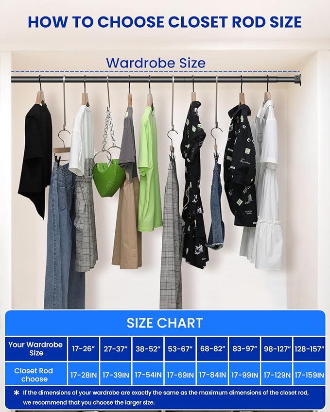 4 PACK Closet Rods for Hanging Clothes, 17 to 69 Inches Stepless Adjustable - Image 9