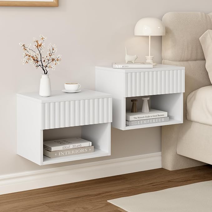 Floating Nightstand Set of 2, Modern Wall Mounted Bedside Tables by Unknown