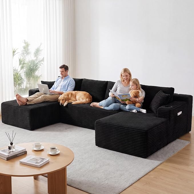 GNIXUU 133.5" U Shaped Black Boneless Sectional Couch - Image 3