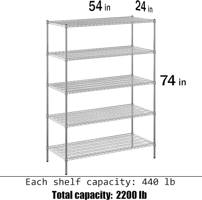 24" Deep x 54" Wide x 74" Height Wire Shelving Kit | 5-Tier | NSF Commercial - Image 3