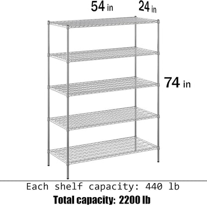 24" Deep x 54" Wide x 74" Height Wire Shelving Kit | 5-Tier | NSF Commercial - Image 3