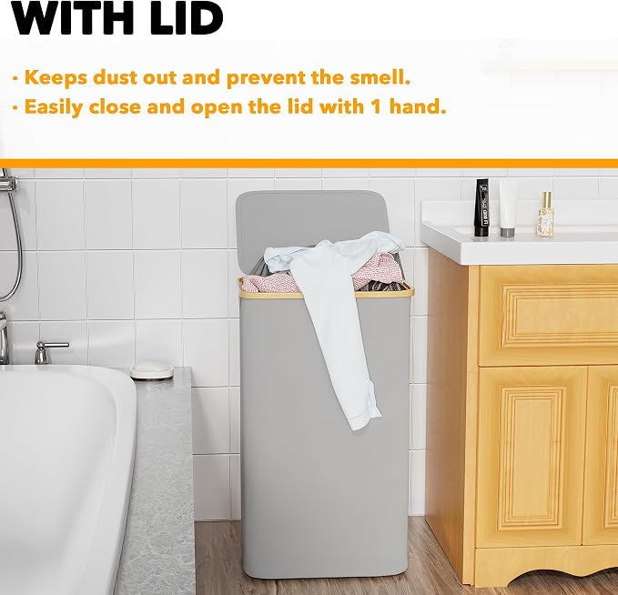 SpaceAid Laundry Hamper with Lid, 110L Large Tall Clothes Basket Bin with - Image 5
