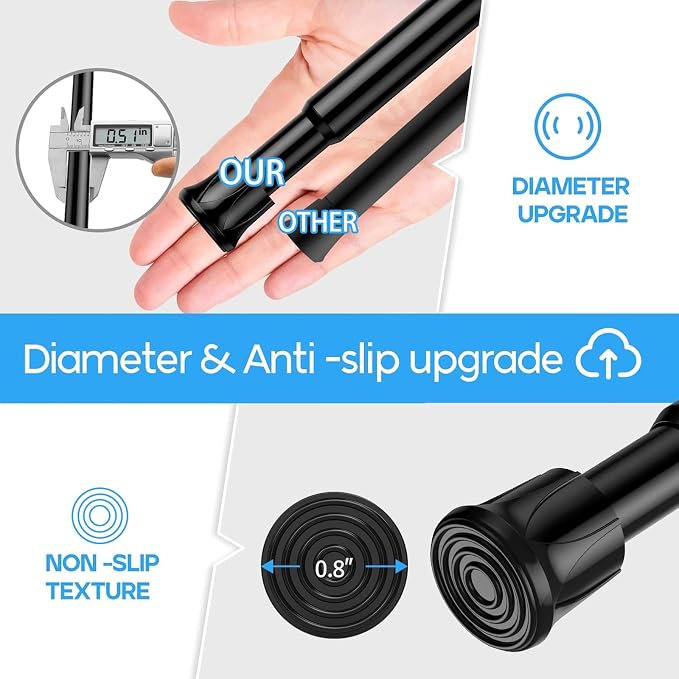 Tension Curtain Rod 16-28'' 6 Pcs Black Adjustable Spring Rods | 5/8 Inch - Image 4