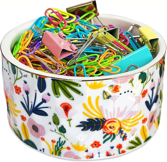 Paper Clip Holder Ceramic Paper Clip Holders Garden Floral Paperclips Holder by CuteThingsforHome