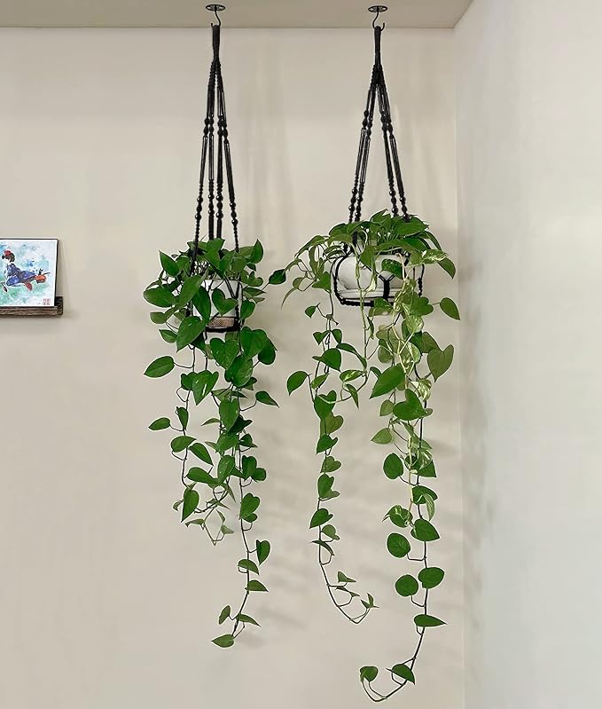 Mkono Macrame Plant Hanger Indoor 35 Inch Hanging Planter Basket Black 1Pc | - Image 7