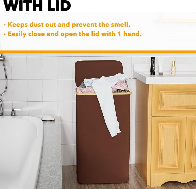 SpaceAid Laundry Hamper with Lid, 110L Large Tall Clothes Basket Bin with - Image 5