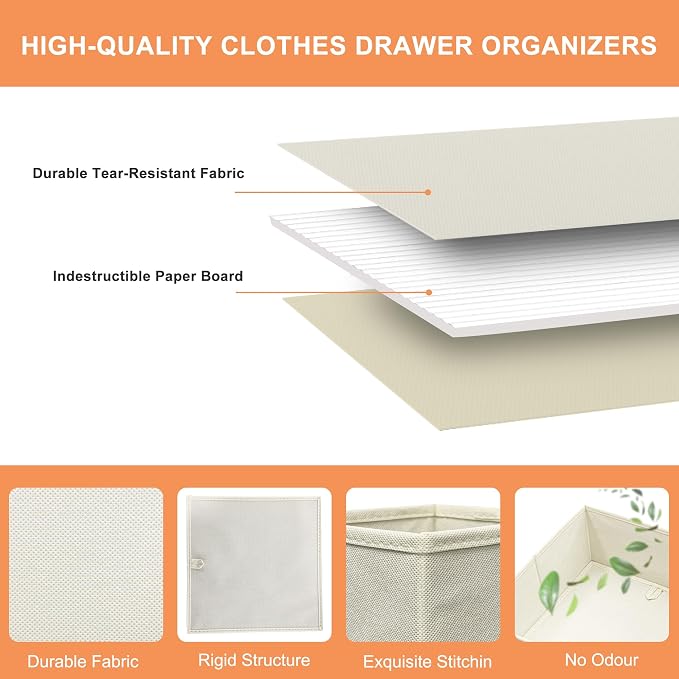 Clothes Organizer, Storage Drawer, 12 Piece Fabric Drawer Organizer Foldable - Image 7