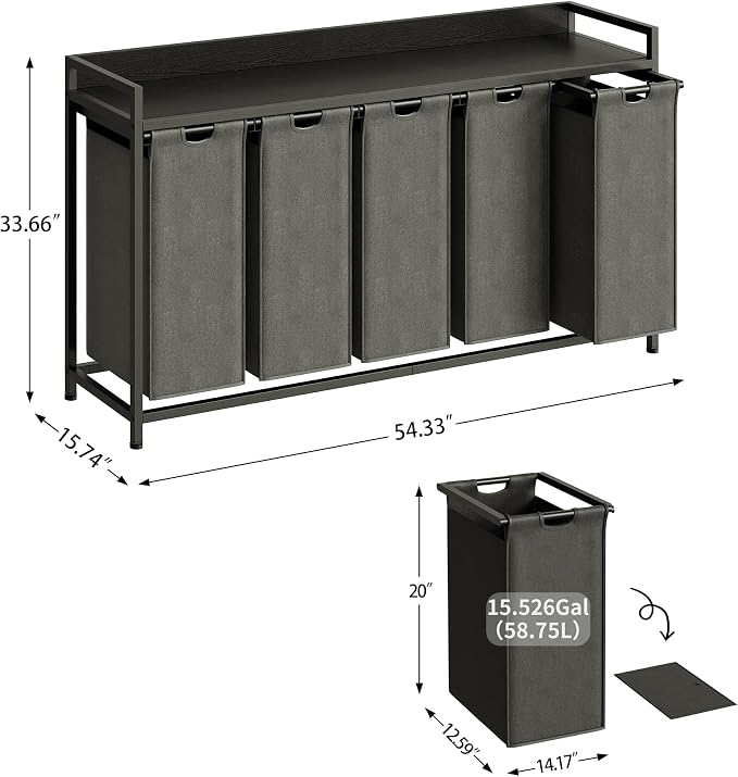 Laundry Hamper with Shelf, Laundry Basket 5 Section, Laundry Sorter with - Image 4