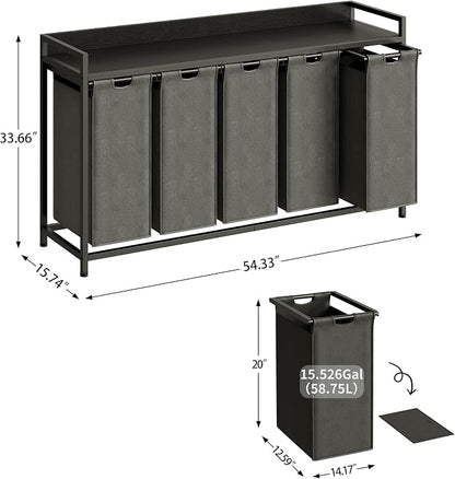 Laundry Hamper with Shelf, Laundry Basket 5 Section, Laundry Sorter with - Image 4