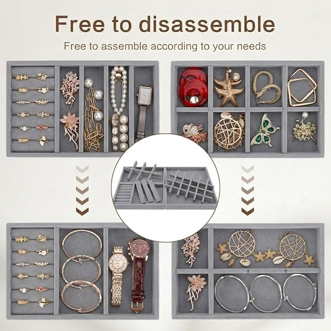 Velvet Jewelry Drawer Organizer – Four-Piece Stackable Jewelry Tray Set - Image 4