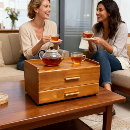 Wooden Tea Bag Organizer, Acacia Drawer Wood Storage Box, Teabag Holder - Image 7