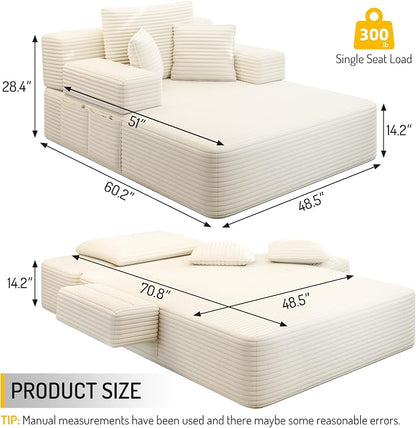 2-in-1 Convertible Chaise Lounge Indoor, 60.2" Corduroy Upholstered Chaise - Image 2