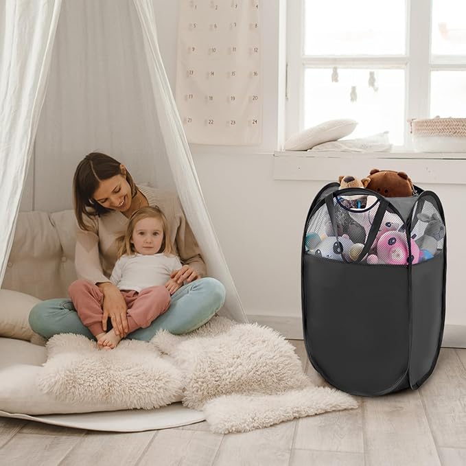 TECHMILLY Pop Up Foldable Laundry Basket, Mesh Laundry Hamper - Image 6