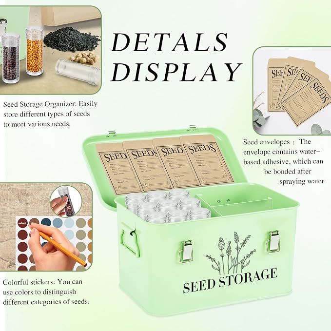 20 Slots Seed Storage Box with 3 Dividers, Metal Seed Storage Organizer Saving - Image 6