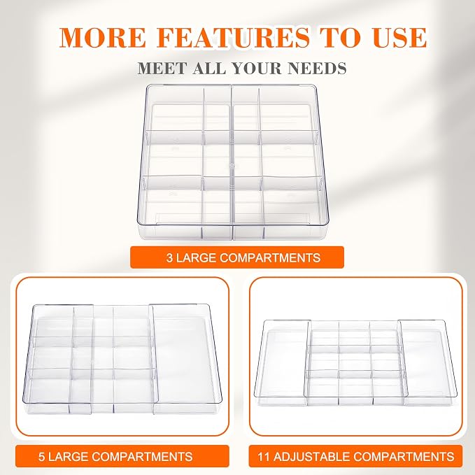 Briwooody 1 Pcs Large Expandable Acrylic Drawer Organizers, Grid Adjustable - Image 4