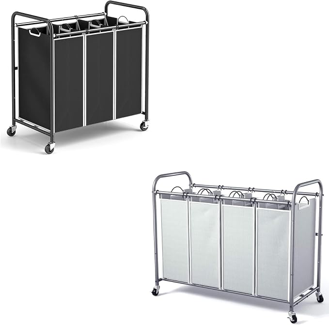 ROMOON Laundry Sorter 4 Section and 3 Section, Separated Laundry Hamper Cart by ROMOON
