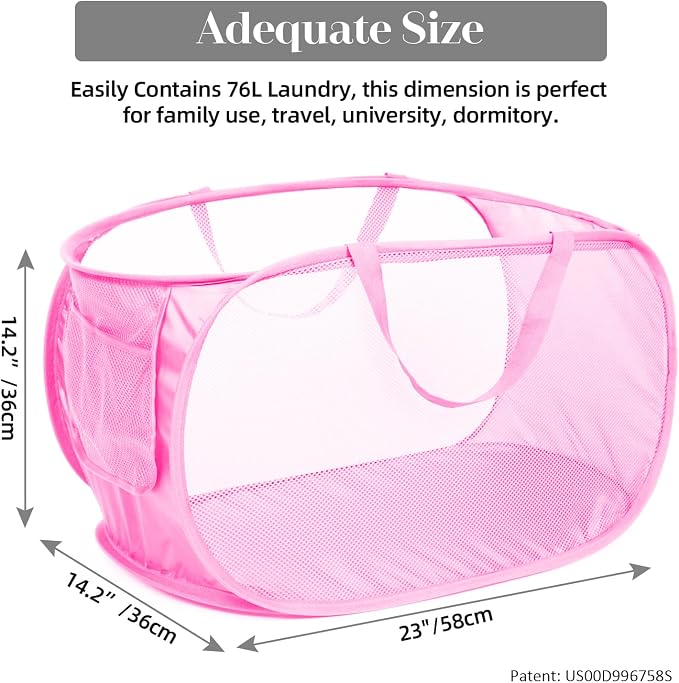Durable Collapsible Laundry Baskets, Mesh Pop Up Laundry Hamper - Image 3