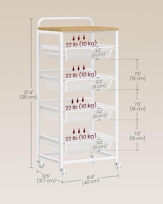 VASAGLE Storage Rolling Cart - Image 7