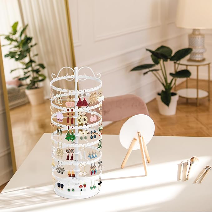 MODOWEY 6 Tier Rotating Earring Holder Organizer Stand, Adjustable Metal - Image 6