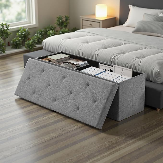 DUMOS 43 Inch Folding Storage Ottoman Bench, Large Ottoman - Image 7