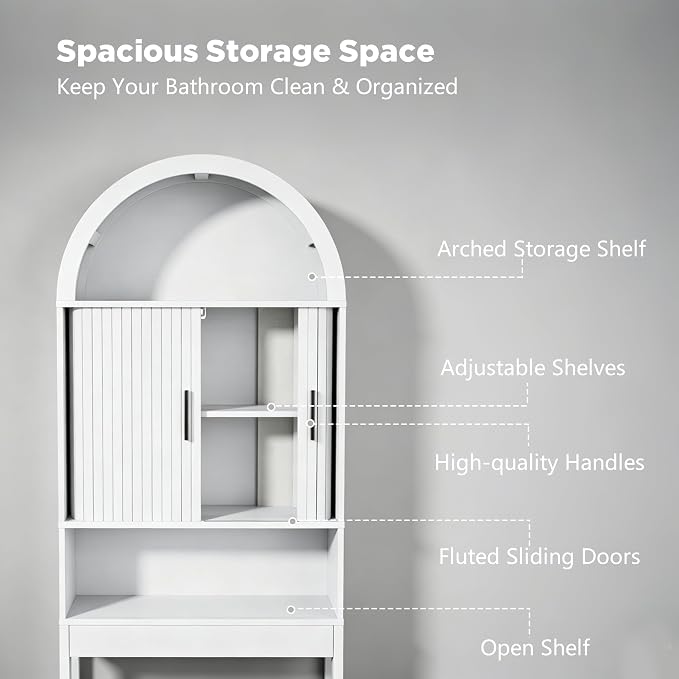 Arched Over The Toilet Storage Cabinet, Freestanding Bathroom Organizer | - Image 4