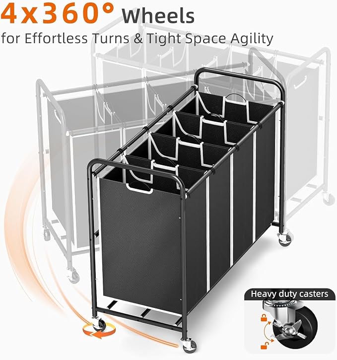 ROMOON Laundry Hamper Sorter Cart: 4-Section Organizer - Image 5