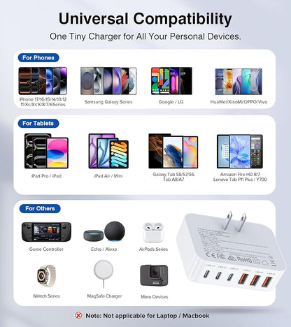 Fast Charger Block, GaN 6 Port USB C Charging Station Hub Cube, 100W Multiport - Image 8