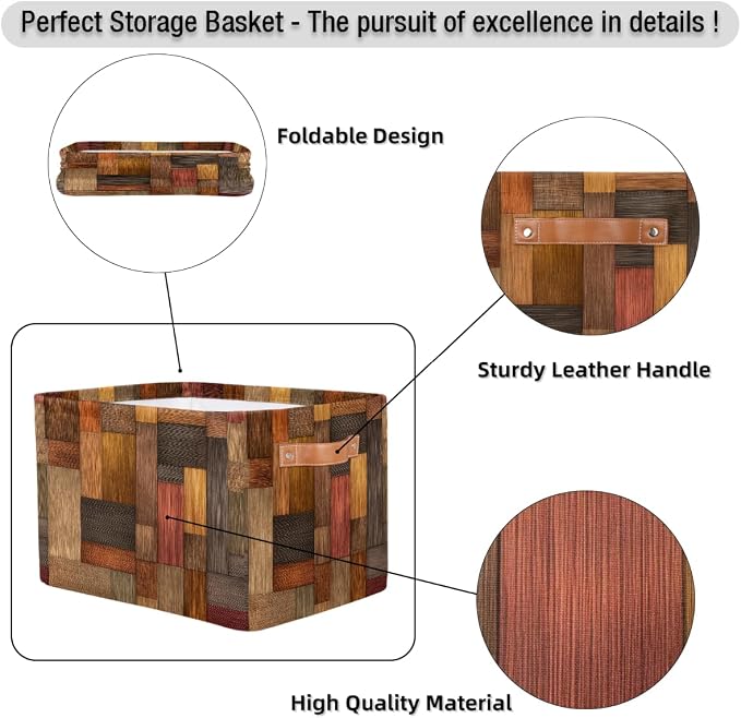Pardick Wood Retro Basket Storage Bins Large Fabric Toys Storage Cube Box - Image 6