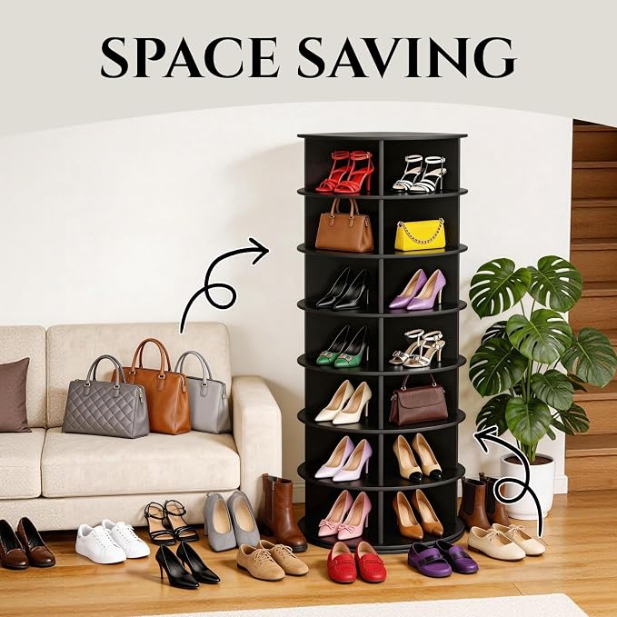 7-Tier Rotating Shoe Rack Tower, 360° Spinning Shoe Storage Organizer, Lazy - Image 3