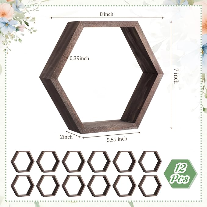 Barydat 12 Pcs 8 Inch Hexagon Shelves Wedding Table Decorations Hexagon Wood - Image 3