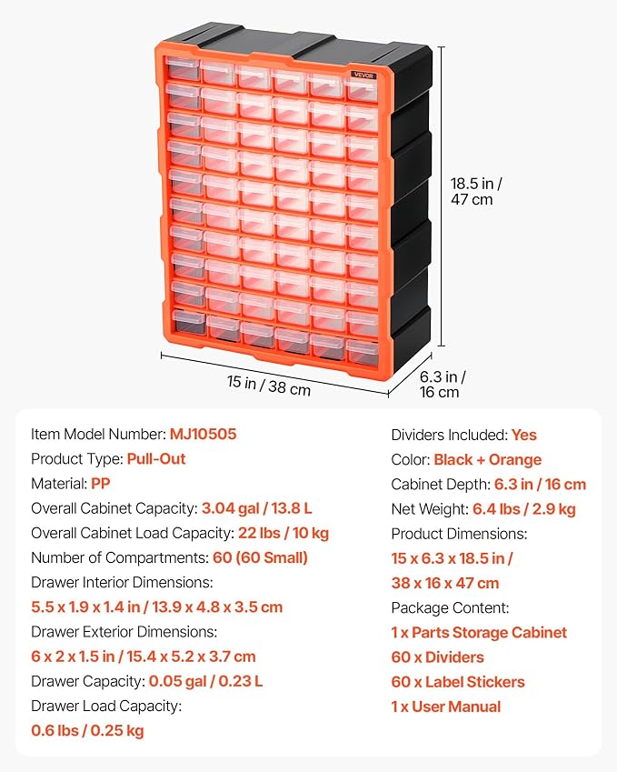 VEVOR 60-Drawer Storage Organizer, Drawer Storage Cabinet - Image 3