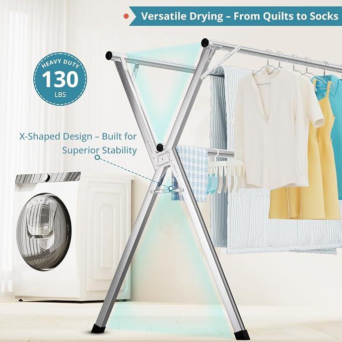 JAUREE 95 Inches Clothes Drying Rack, Drying Rack Clothing Folding Indoor - Image 3
