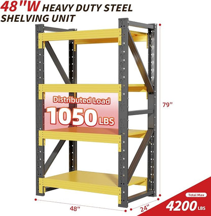 48" W Garage Shelving, 4-Tier Heavy Duty Storage Shelves Unit - Image 2