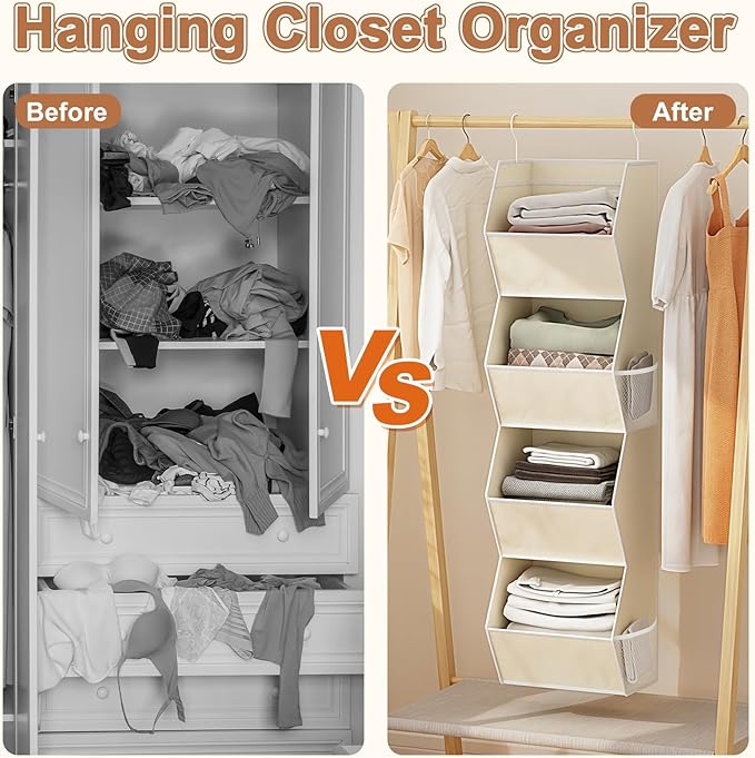 Hanging Closet Organizer 4 Shelf Collapsible Fabric Closet Organizers and - Image 5