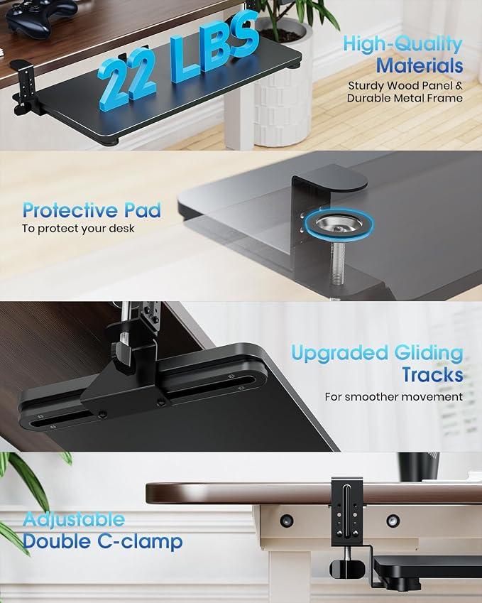 Large Keyboard Tray Under Desk, Pull Out Keyboard & Mouse Tray - Image 3