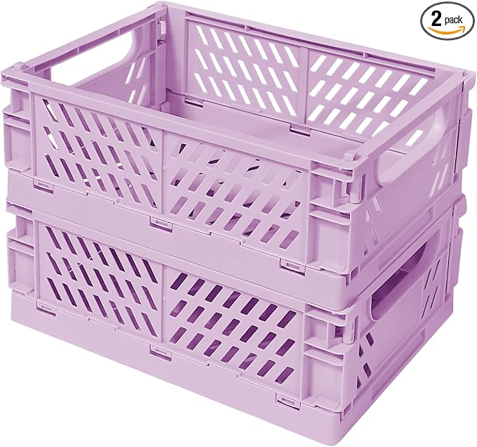 Pastel Plastic Storage Baskets 2 Pack, Collapsible Crates by Tobesonuoze