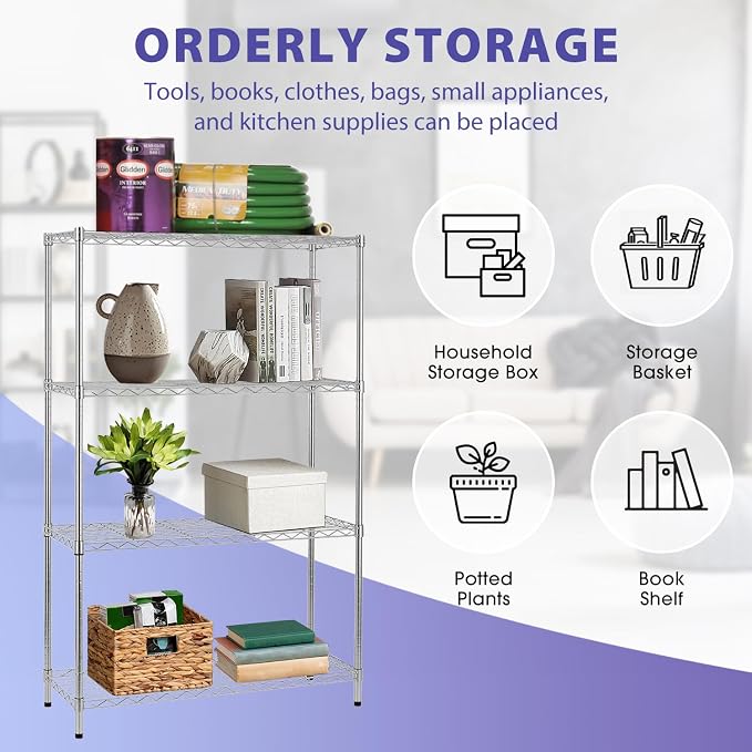 PayLessHere | 4-Tier Wire Shelf | 36"x14"x54" | Chrome | Adjustable Racks | - Image 6